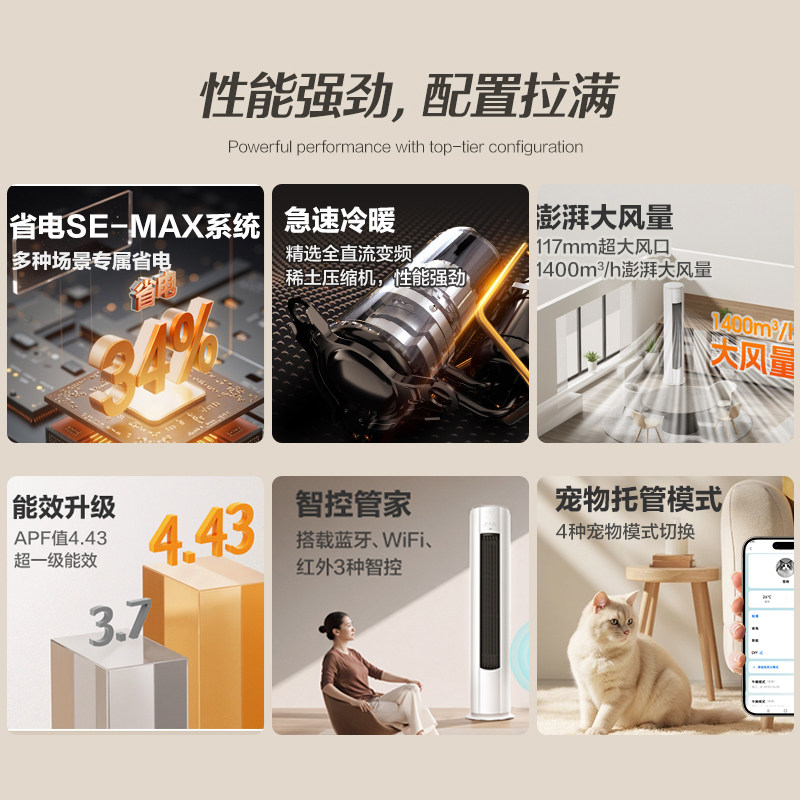 Aufit (Aux) Air Conditioner Produces a Household Large 2/3 Hp Cooling and Heating Cabinet Unit with First-Level Inverter Technology, Model Suning 1460