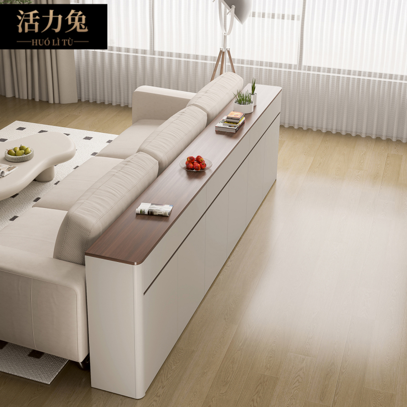 Sideboard, Sofa Backrest Cabinet, Living Room Partition Cabinet, Wall-Mounted Integrated Storage Cabinet, Low Cabinet, Mid-Century Cream Style 35