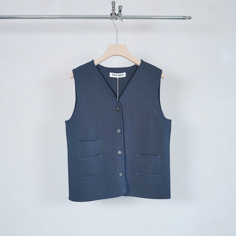 Azure Pepper Deep Sea Blue Strong Twist Dry Cotton Knit Vest | Double-Sided Four-Way Stretch Ready-To-Wear Dyed Version