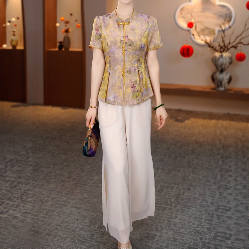 【Top + Pants】Fashionable Chinese-Style Suit, High-End and Stylish Two-Piece Set, 2026 Summer Elegant Women's Clothing for Mothers