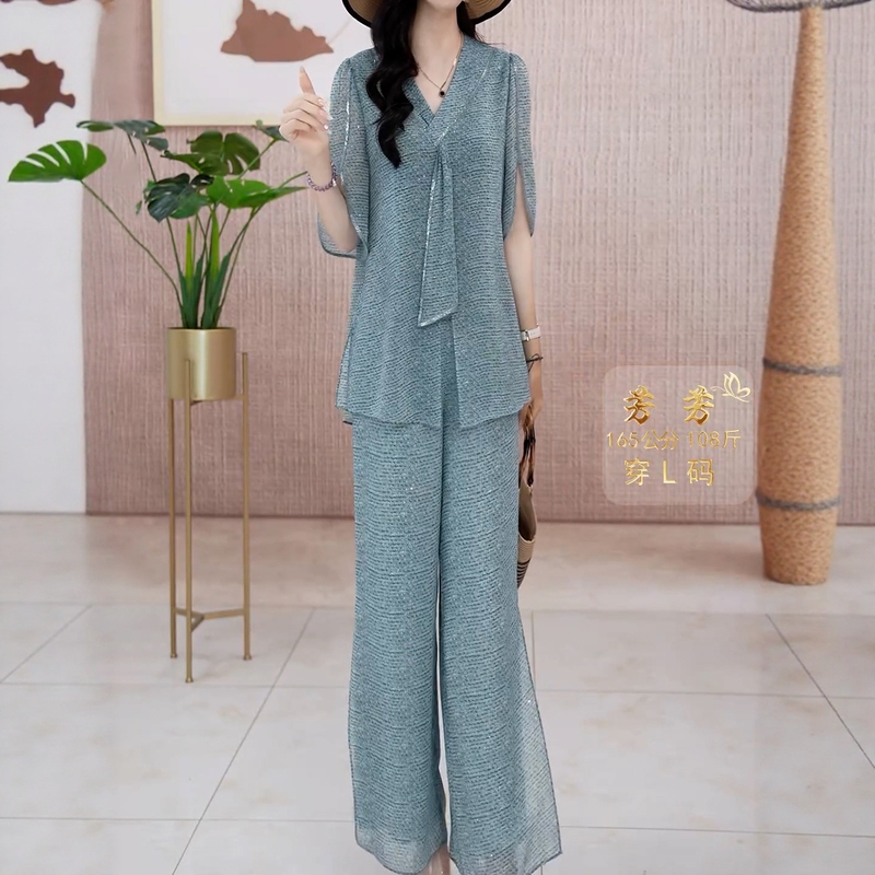 【Top + Pants】Fashionable Two-Piece Set That Looks Younger and Elegant, 2026 Summer High-End Stylish Slimming Women's Clothing 【Top + Pants】Fashionable Two-Piece Set That Looks Younger and Elegant, 2026 Summer High-End Stylish Slimming Women's Clothing