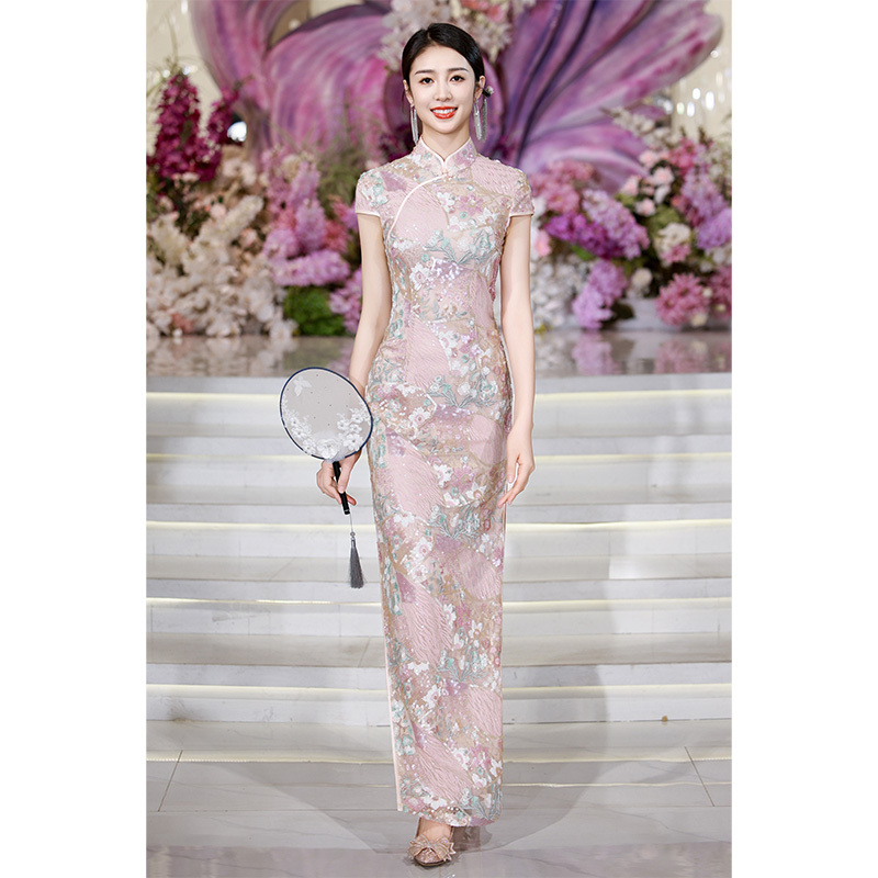 Manluolan High-End Heavy Embroidery Pink Sequin Embroidery 2026 New Runway Cheongsam Vintage Long Dress Manluolan High-End Heavy Embroidery Pink Sequin Embroidery 2026 New Runway Cheongsam Vintage Long Dress
