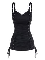 Sleeveless Plain Color Tank Top For Womens Ruched Grommet La