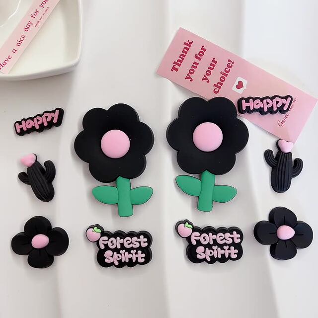 Black Sunflower Cactus PVC Silicone Patch DIY