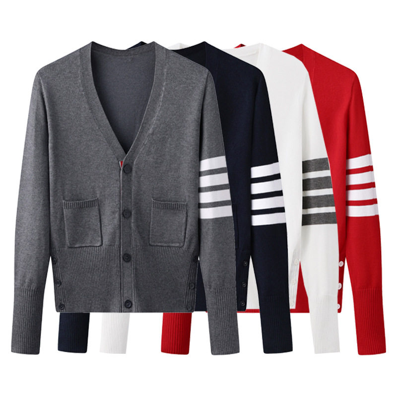Spring Autumn Season this year Red tb knit cardiovert shorts jacket casual male and female lovers fit 100 lap sweaters-Taobao