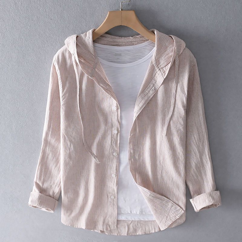 Hooded Sun Protection Linen Shirt for Men, Long-Sleeved, Thin, Loose-Fitting Summer Cardigan Sweatshirt with Hood, Cotton-Linen Shirt Jacket for Summer Hooded Sun Protection Linen Shirt for Men, Long-Sleeved, Thin, Loose-Fitting Summer Cardigan Sweatshirt with Hood, Cotton-Linen Shirt Jacket for Summer