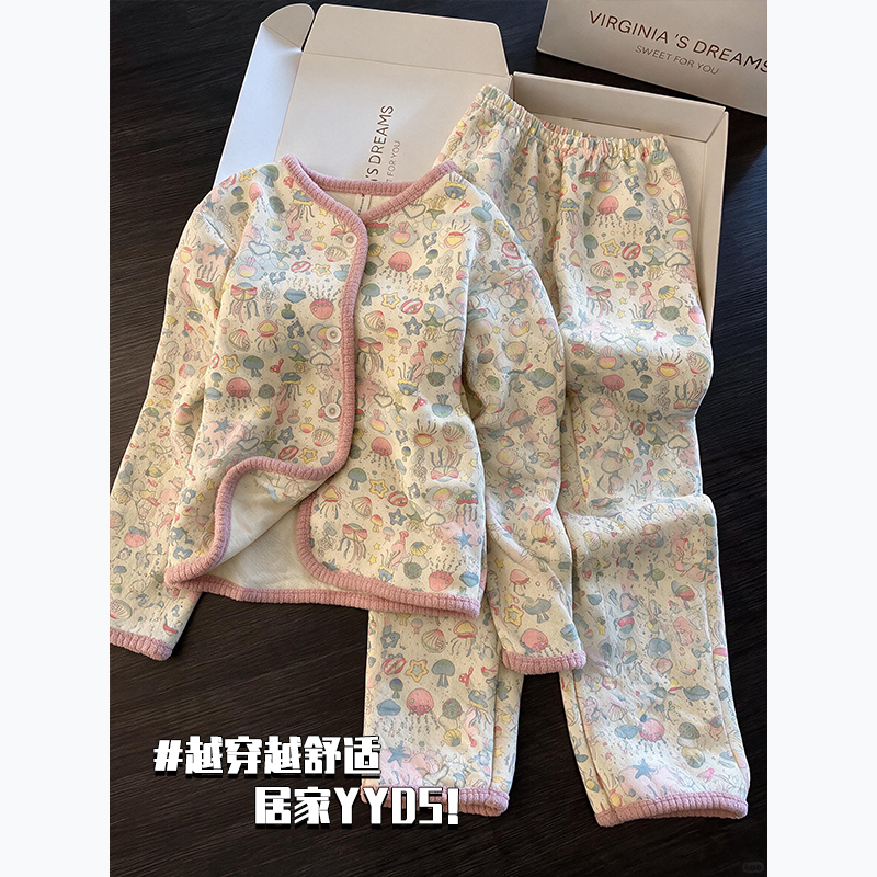 2026 New Style Pajamas for Women, Autumn and Winter, Air Cotton, Thickened with Interlayer Padding, Winter High-End Sweet Style Loungewear