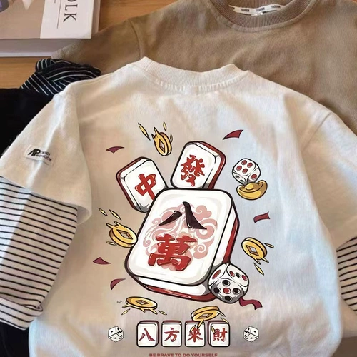 Хлопковая детская футболка, лонгслив, осенний детский комплект, детская одежда, в западном стиле