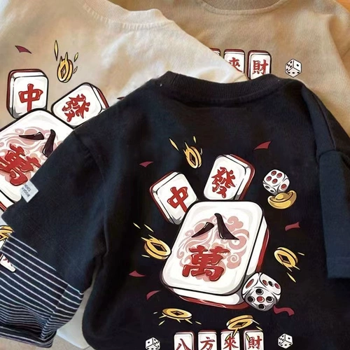 Хлопковая детская футболка, лонгслив, осенний детский комплект, детская одежда, в западном стиле