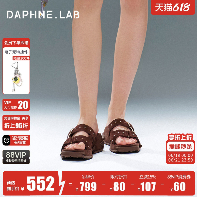 Daphne Lab Square-Toe Platform Sandals, Same Style as Dong Linjun, Summer 26, Height-Increasing, Studded, Tassel, Slip-On Slippers for Women