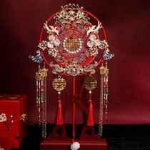 Chinese style bridal long-handled Xiuhe fan for wedding gift for best friend wedding fan to cover face wedding gift red