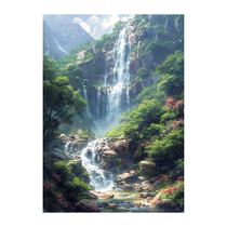 Flowing water makes money digital oil painting diy hand-filled landscape painting coloring oil painting living room hanging painting large