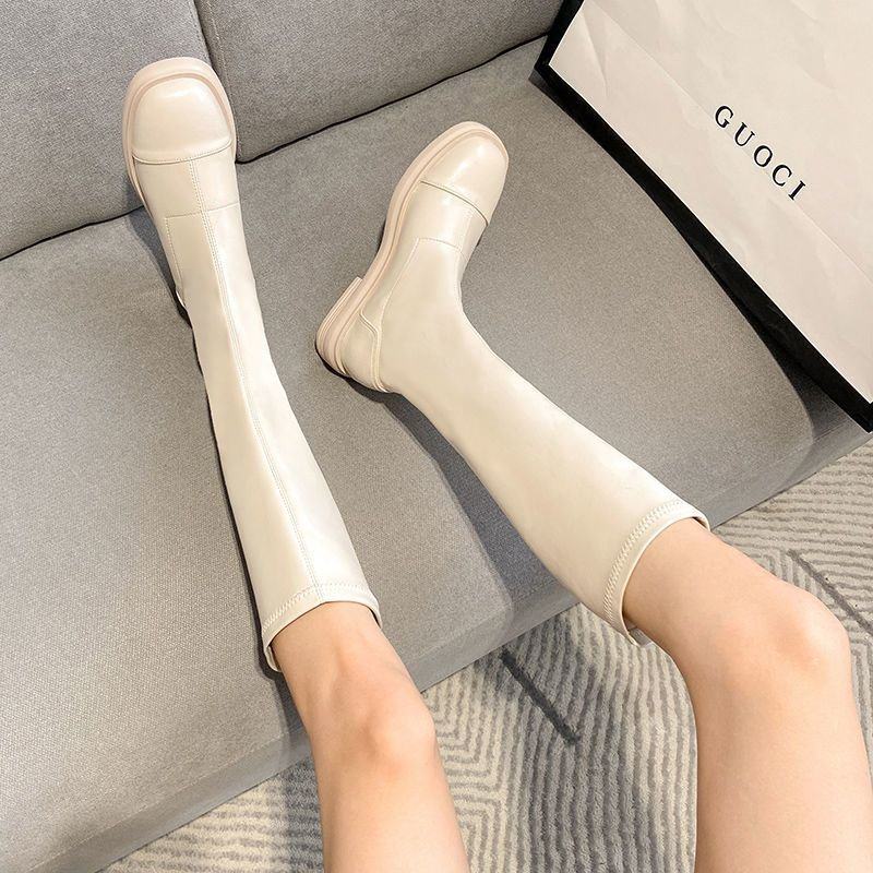 New versatile white knee-high boots for autumn 2021, women's knee-length slim boots, rider boots, slimming high-top fashion boots