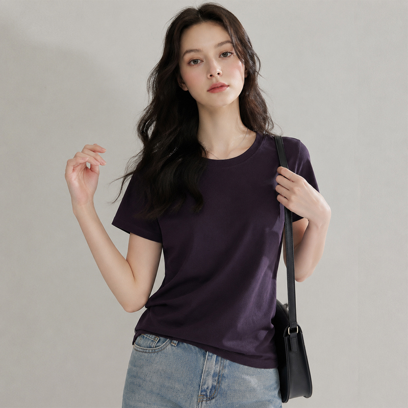Dragon's Weed Purple Round Neck Short Sleeve T-Shirt for Women, Summer 2026 New Slim Fit Versatile Top, Lyocell Tencel Outerwear T-Shirt