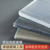 Steel laminated glass partition fixed shower room sliding door office landscape painting JS-0012 laminated silk glass screen