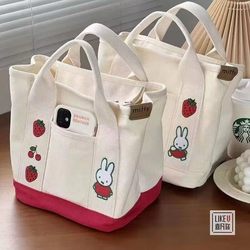 The Year of the Rabbit Rabbit embroidery Japanese cute canvas bag Baoma goes out to carry bags and lunch bents, office workers handbag women