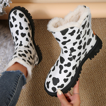 Milk Cow Print Thick Plush Snow Boots Women Winter 2023 New