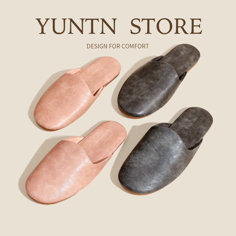 Autumn Vintage Embossed Style Super Stylish Wide Toe Men's Leather Slippers Women's Indoor Non-Slip Home Shoes Men Autumn Vintage Embossed Style Super Stylish Wide Toe Men's Leather Slippers Women's Indoor Non-Slip Home Shoes Men