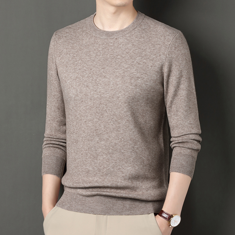 Ordos City Round-Neck Wool Sweater for Men, High-End Low-Neck Thickened Solid Color Warm Sweater for Middle-Aged and Elderly, Cashmere Brand