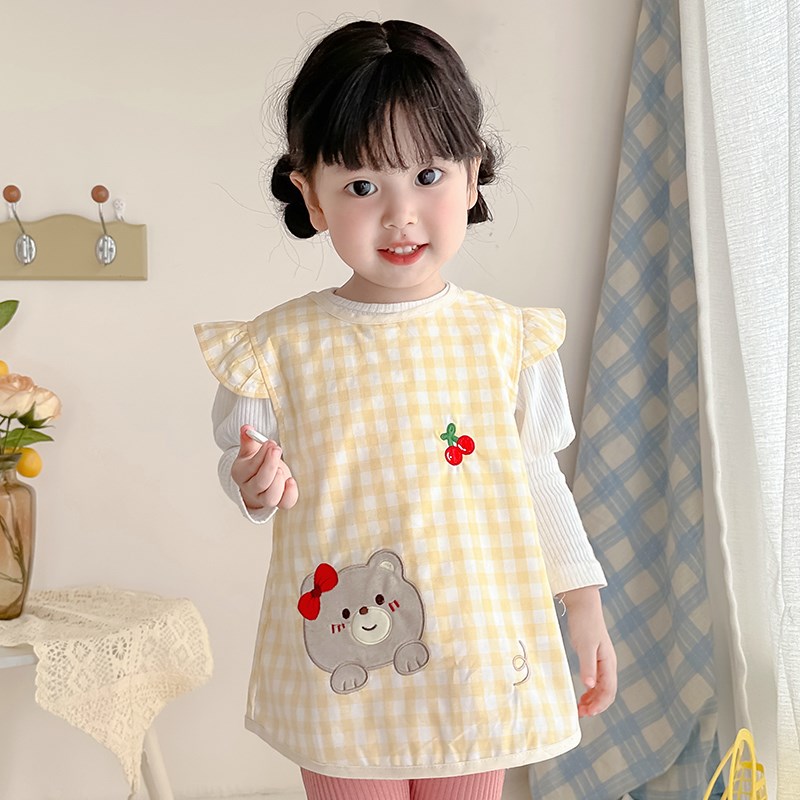 Girls pure cotton waterproof rice clothes for infants and babies eating sleeveless protective clothing apron children complementary food bibs fashionable thin style