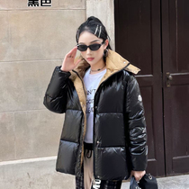 Black high-end temperament stand-up collar white duck down thickened down jacket winter new womens loose casual bread coat