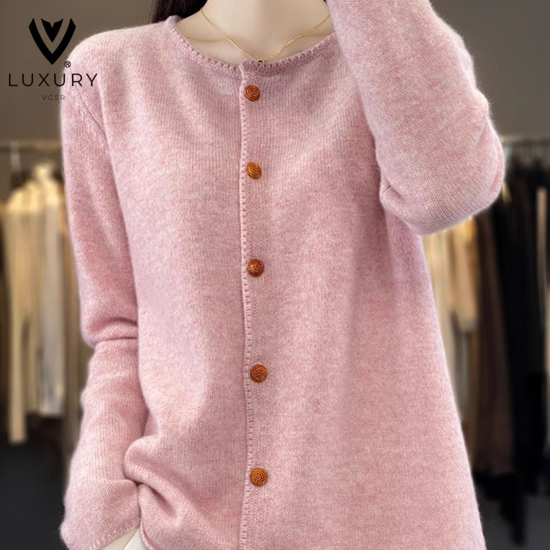Autumn and Winter Women's Round-Neck Cardigan, Loose and Versatile, Knitted Outerwear, Wool Long-Sleeved Sweater Jacket Autumn and Winter Women's Round-Neck Cardigan, Loose and Versatile, Knitted Outerwear, Wool Long-Sleeved Sweater Jacket