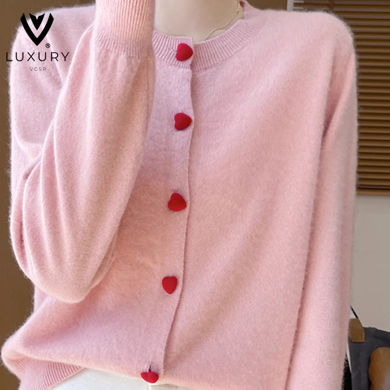 Autumn and Winter New Style Round Neck Pure Wool Cardigan with Colorful Buttons, Thick Casual Knit Wool Base Shirt for Women Autumn and Winter New Style Round Neck Pure Wool Cardigan with Colorful Buttons, Thick Casual Knit Wool Base Shirt for Women