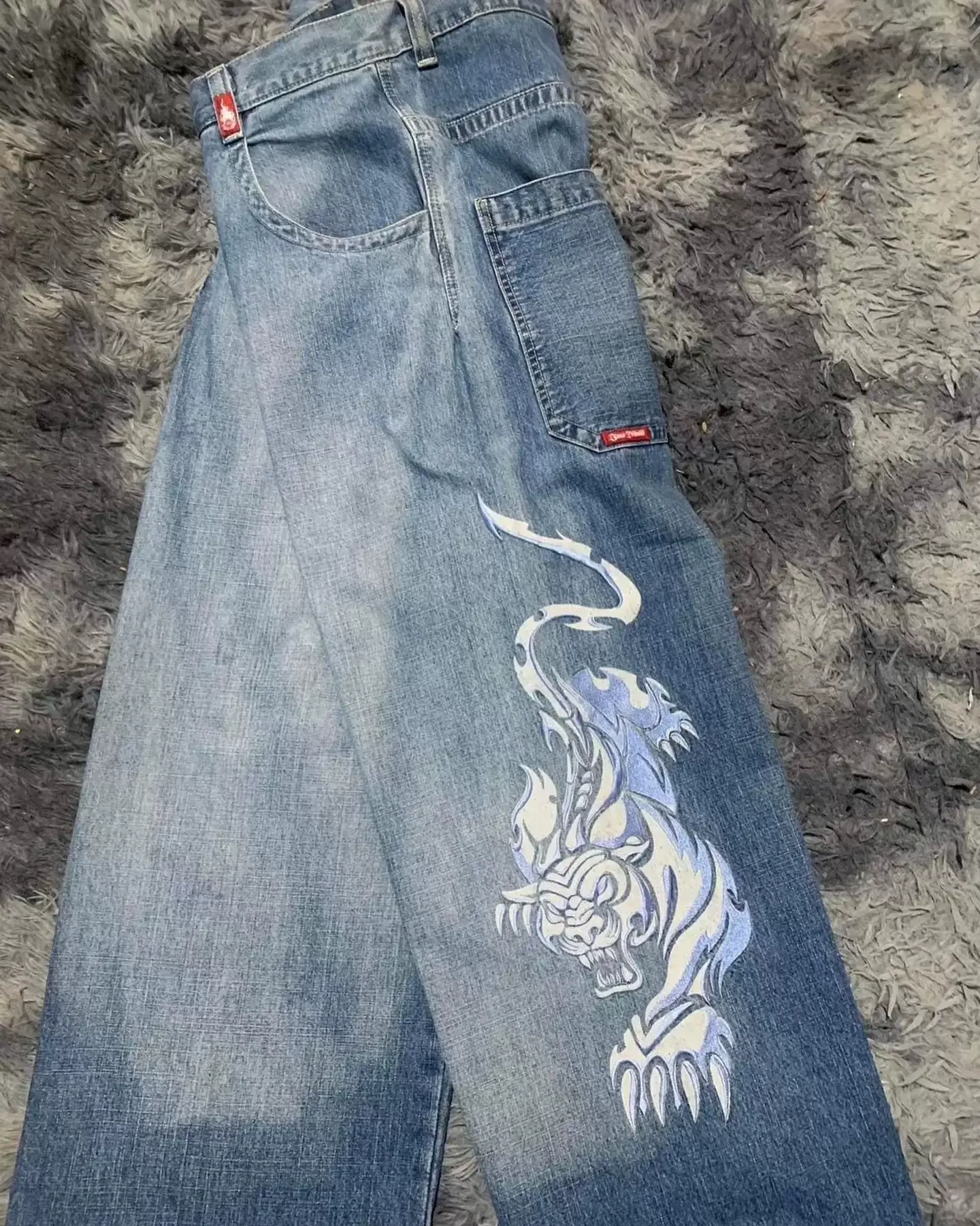 JNCO JEANS Y2K HARAJUKU хип-хоп тигр графика ретро черные