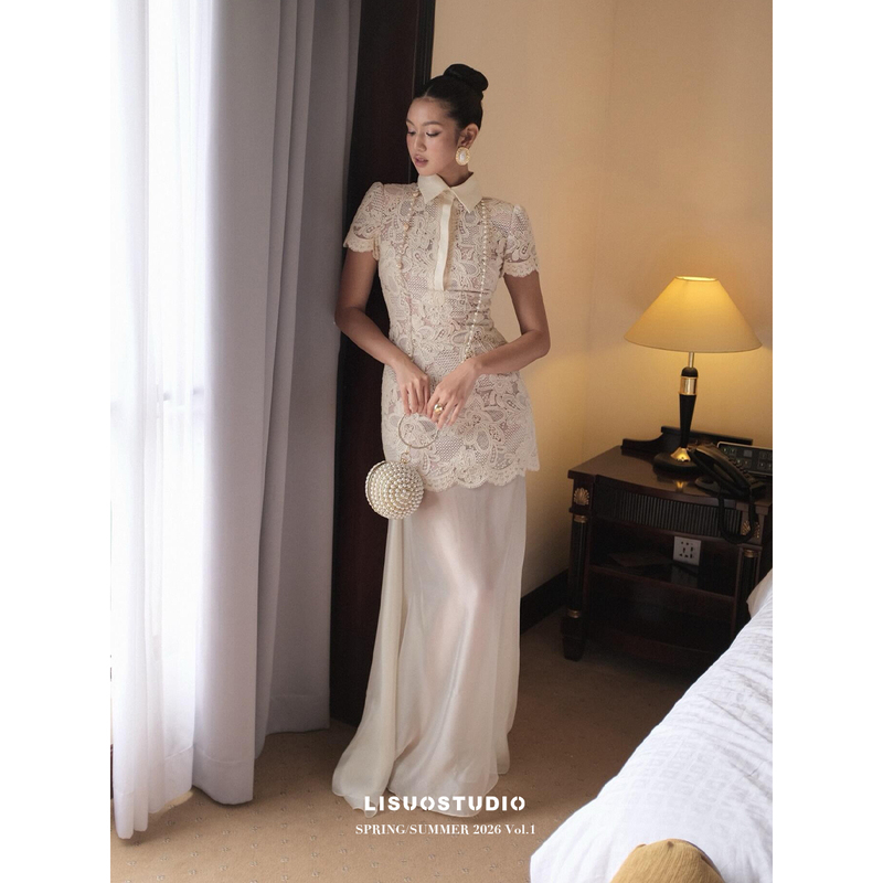 Lisuo Vietnamese Niche French-Style Vintage Imported Lace and Organza Romantic Set Floor-Length Dress Lisuo Vietnamese Niche French-Style Vintage Imported Lace and Organza Romantic Set Floor-Length Dress
