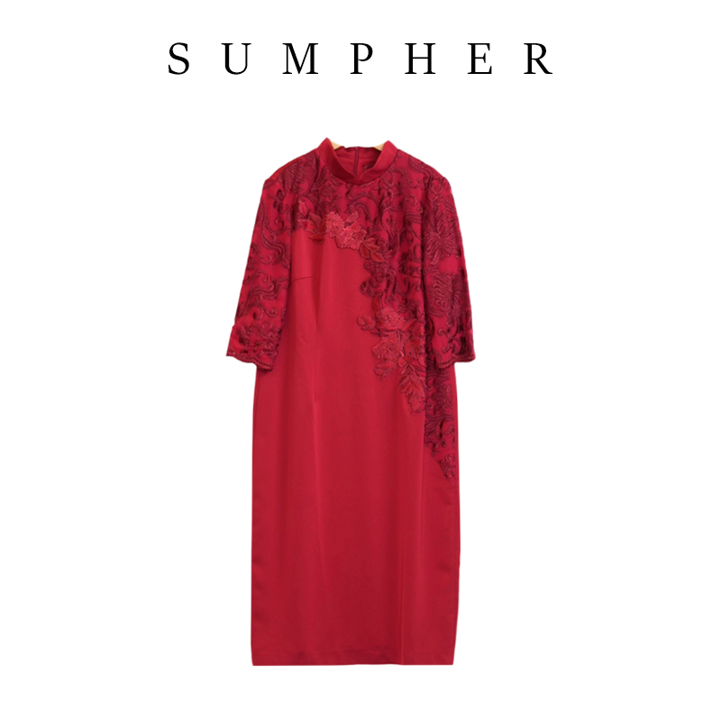 【Six Gifts】A1 Brand Discount Women's High-End Stylish Versatile Elegant Dress Red Dress-17073 【Six Gifts】A1 Brand Discount Women's High-End Stylish Versatile Elegant Dress Red Dress-17073