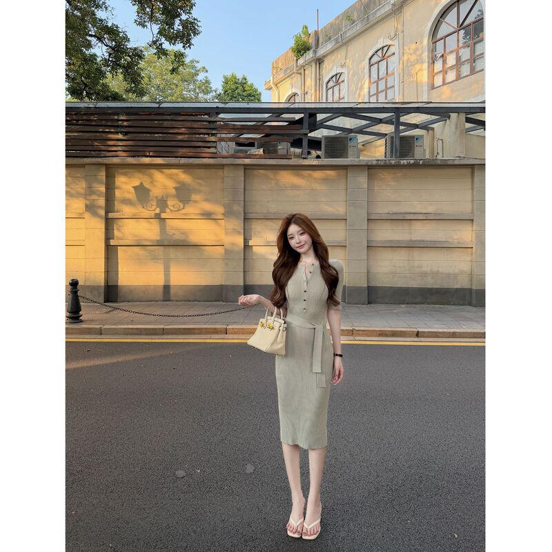 Sza【Elegance Lasts】Gentle and Elegant Lace-Up Mid-Sleeve Dress for Women, Waist-Cinching, Slimming, Body-Hugging Skirt A-3261 Sza【Elegance Lasts】Gentle and Elegant Lace-Up Mid-Sleeve Dress for Women, Waist-Cinching, Slimming, Body-Hugging Skirt A-3261