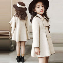 Girls Spring and Autumn Double-Sided Woolen Coat Childrens Baby Girls Waist Woolen Coats Medium and Large Children