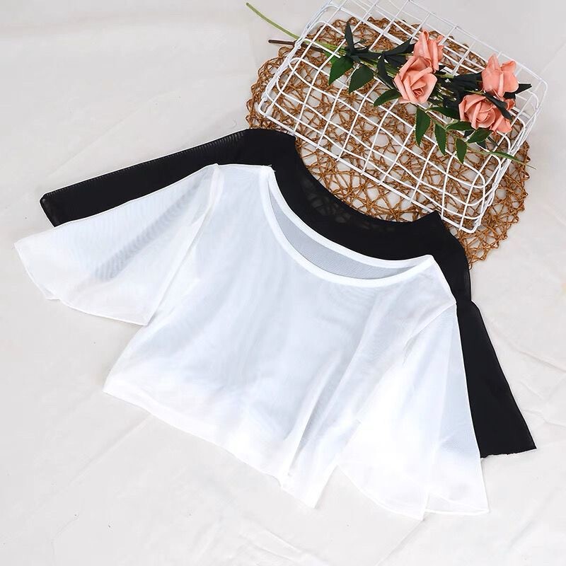 Summer Thin Sun-Protective Sheer Camisole Dress with Built-In Undershirt for Women, Slim-Fitting, Flattering, Black Short-Sleeve Half-Sleeve Top