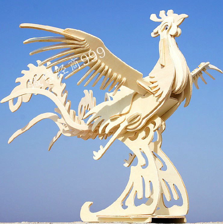 Puzzle Wood DIY Emulation Three-dimensional Adult Puzzle Wooden hand assembled model Decorative Gift carp Phoenix