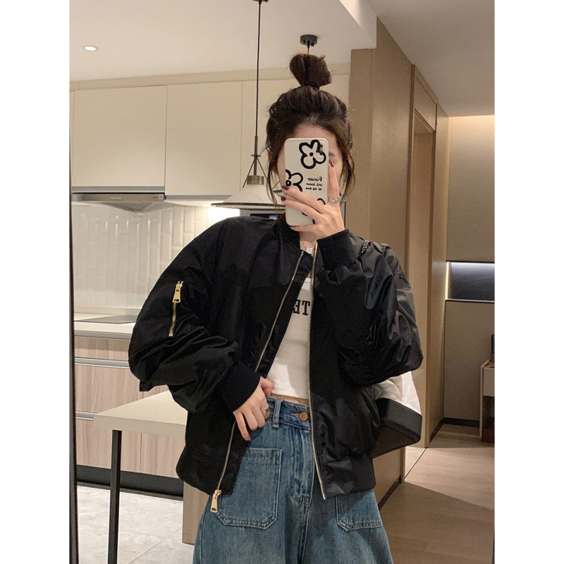 Early Autumn Black Flight Jacket Loose Casual Autumn American Retro Baseball Jacket Women's Ins Korean Style Top