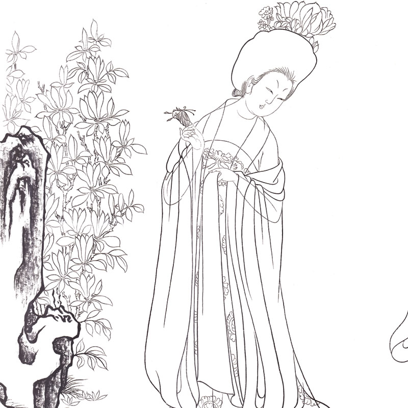 工笔画白描底稿线描人物：古代仕女学生作业练习稿，解锁古风美学新技能！