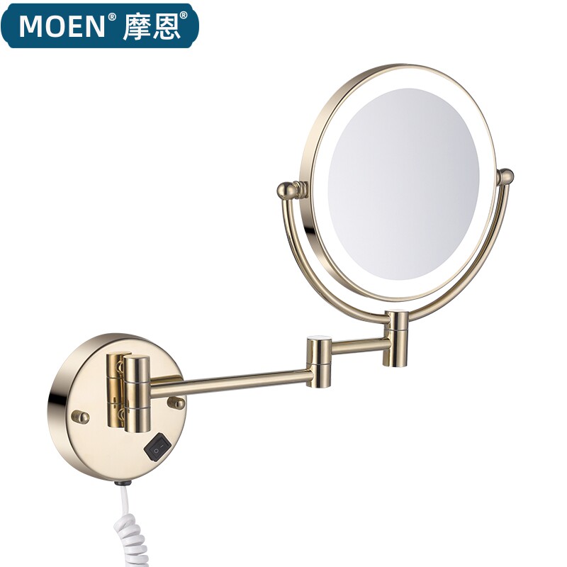 Makeup mirror son wall-mounted bathroom toilet free of perforated led with lamp folding telescopic mirror triple magnifier-Taobao