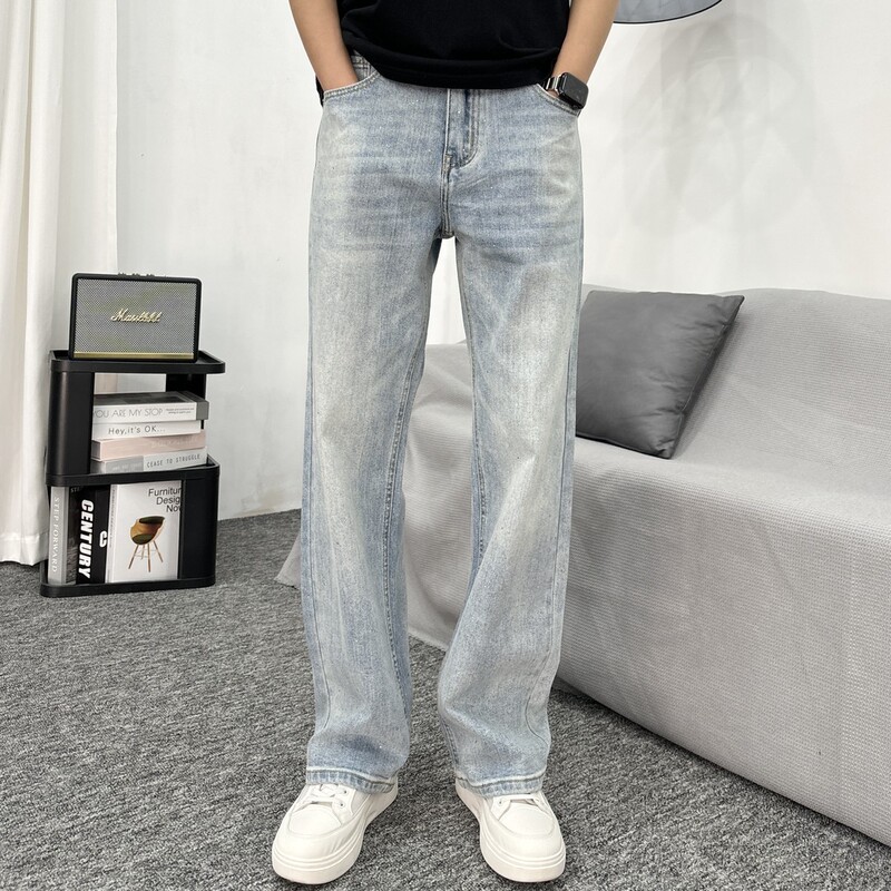 Mrfan American-Style Simple Light Blue Jeans for Men, Spring and Summer Trendy Loose Versatile Casual Straight-Leg Pants Mrfan American-Style Simple Light Blue Jeans for Men, Spring and Summer Trendy Loose Versatile Casual Straight-Leg Pants