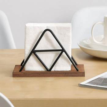 New Model of Metal Steel Ring Tissue Holder, Iron and Wood Integrated Stand, Triangular Vertical Decorative Stand for Cafes and Restaurants