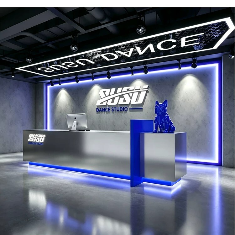 Simple Company Reception Desk Modern Gym Dancewear Store Stainless Steel Coffee Bar Table Cash Register Counter
