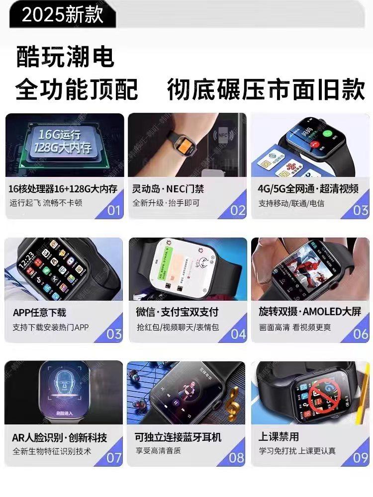 Official Genuine 5g Full-Network Android Large-Screen Smart Phone Watch with Card Slot, Wifi Download, Internet Access, Specially Designed for Teenagers, Middle and High School Students, Children, Women, Men, Nfc, Heart Rate, Adult Use