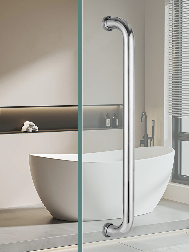 Bathroom Tempered Glass Door Handle Stainless Steel Shower Room Door Handle Bathroom Sliding Door 304 Copper Core Handle