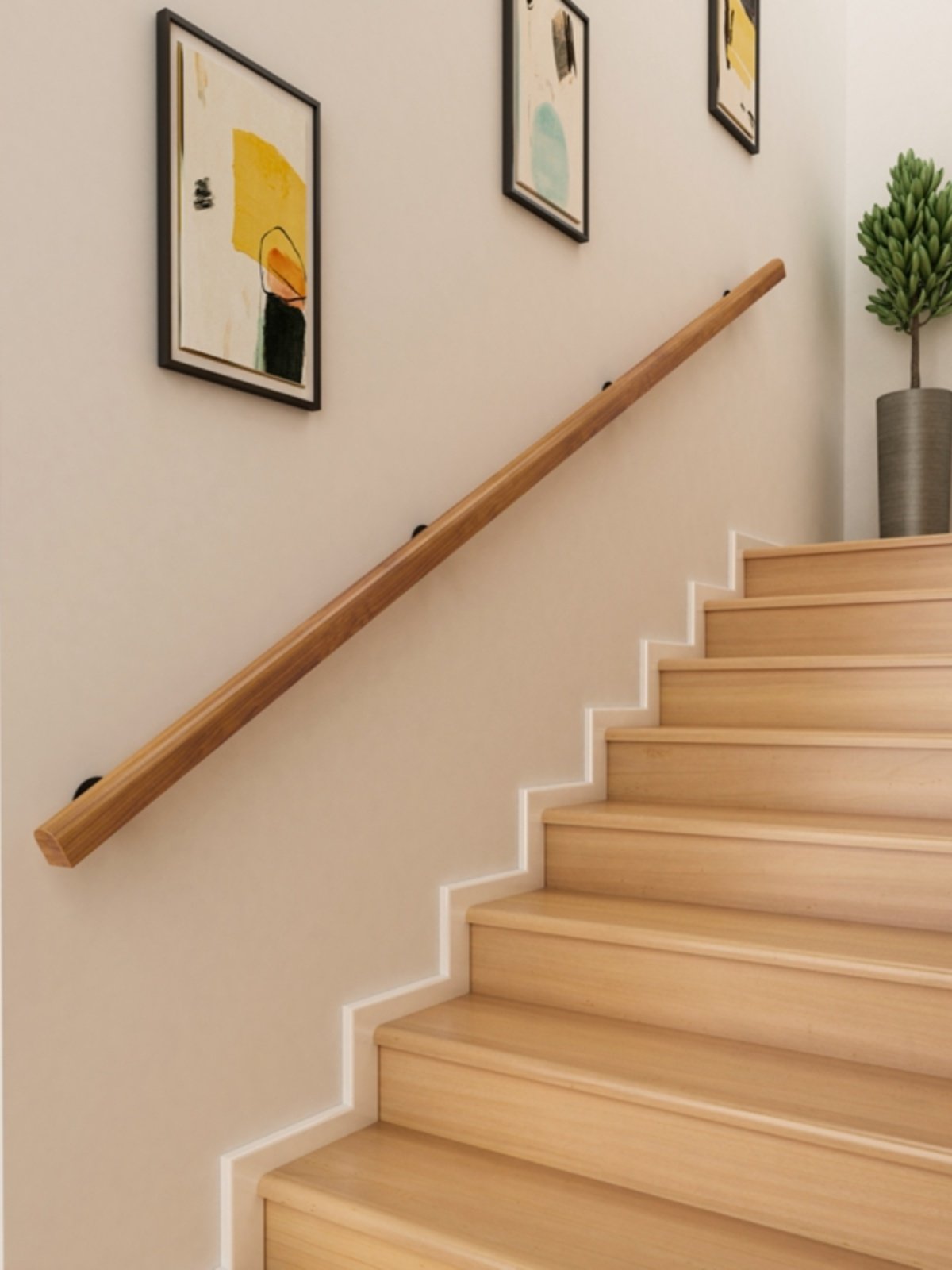Simple Industrial Style Solid Wood Stair Handrail, Trendy Villa Indoor Wall-Mounted Non-Slip Toddler Stair Luxury Wooden Handrail