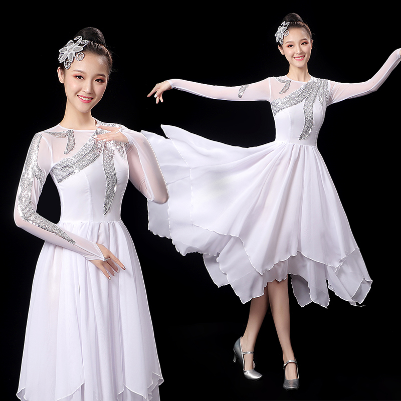 Modern Dance Costumes for Women, White Opening Dance, Youth Fashion Stage Performance Costumes, Song Companion Dance Dresses