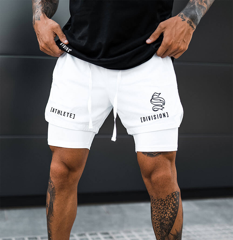 Fitness Running Double-Layer Lined Faux Two-Piece American Basketball Sports Shorts for Men, Elastic Quick-Drying Training Shorts