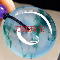 High quality Burmese jade ice seed floating blue flower peace buckle jade pendant for men and women same style jade pendant jewelry gift