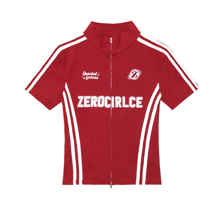 淘集运台湾代购台湾集运美式学院风辣妹紧身拉链t恤女洋气百搭时尚字母印花短款运动上衣