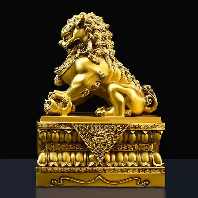 Pair of Copper Lion Ornaments, Large Lion Statues for Palace Gates, Office Decoration, Wealth-Attracting, for Living Room, Entrance, Gift