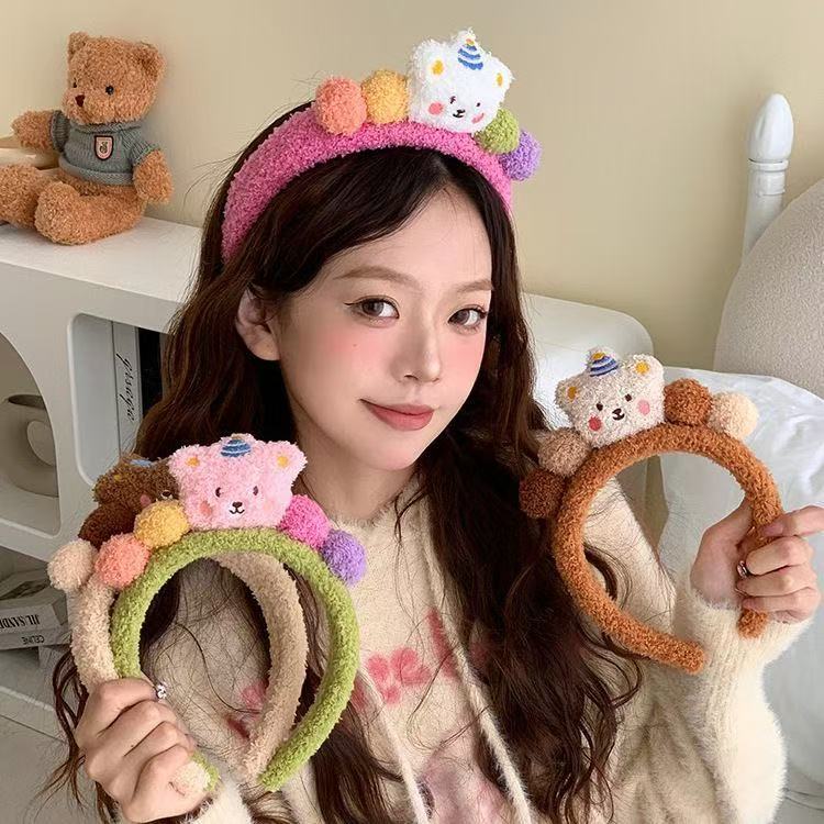 かわいいクマの洗顔ファーヘアフープ女性のフェイシャルマスク特殊メイクぬいぐるみヘアバンドルカチューシャヘッドバンドクマのカチューシャ