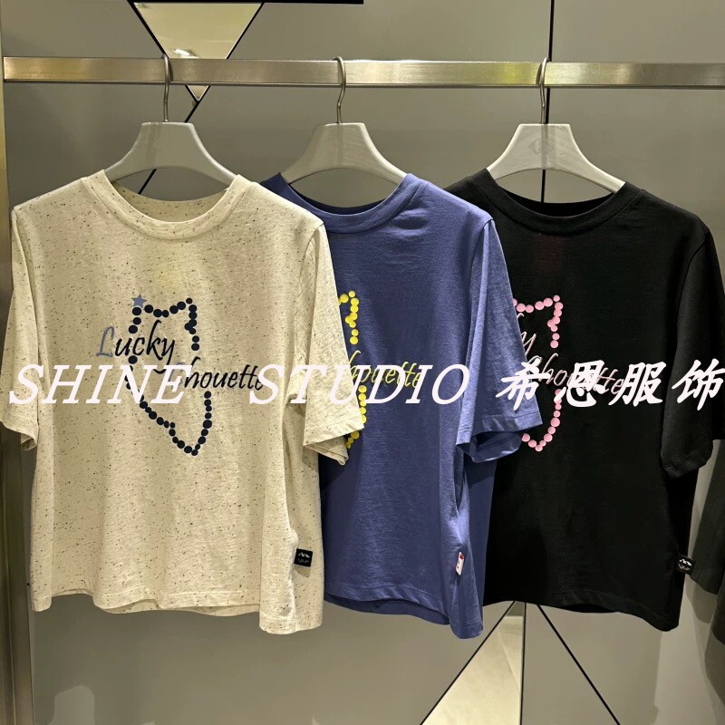 Korean Brand Lucky~ Embroidered Letter Casual Short-Sleeve Summer Printed Cotton T-Shirt Couple Top Thin Lftam26390